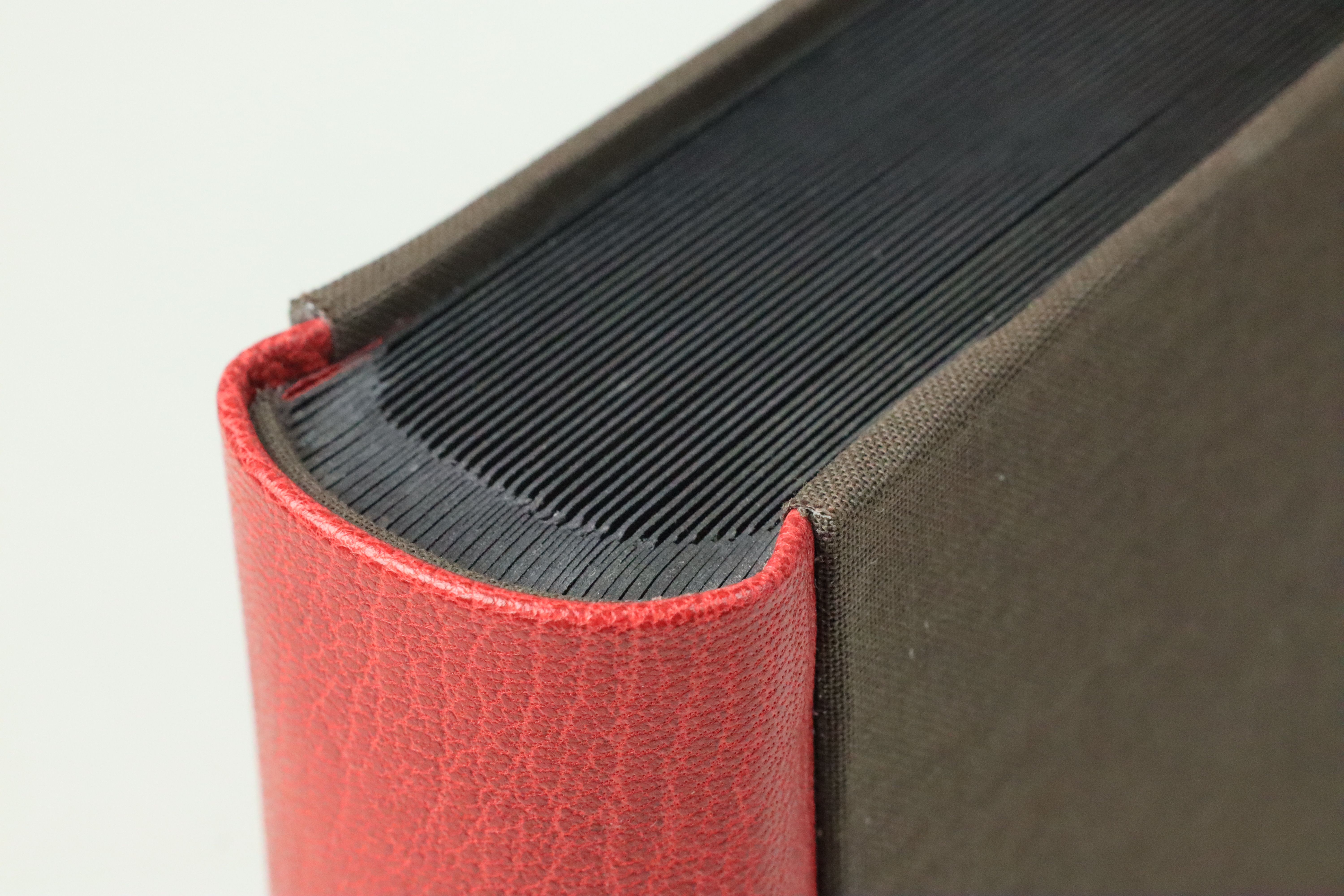 Fotoalbum mit Lederrücken und aufgesetzten Gewebedeckeln