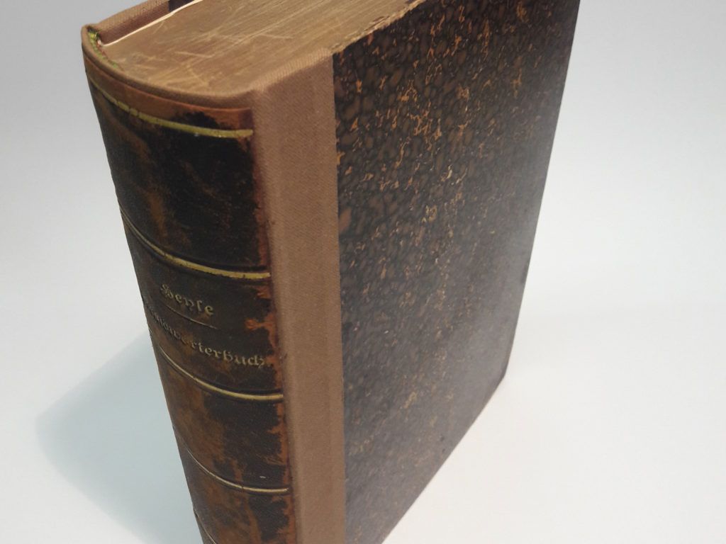 Neuer Rücken mit Überzug über die Decke geklebt (überzogen). 