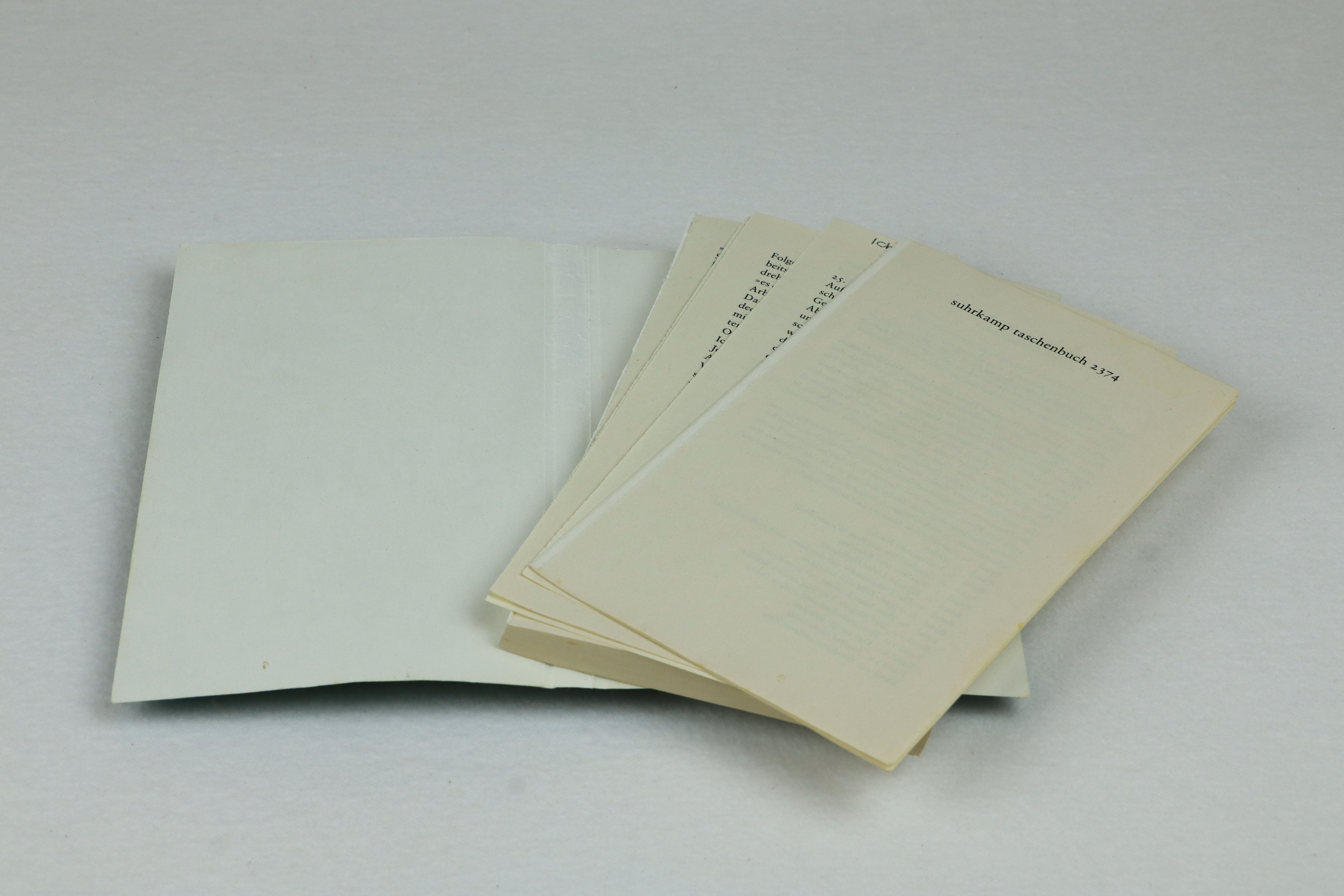 Defektes Taschenbuch mit losem Umschlag und herausfallenden Seiten